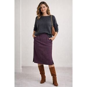 VINTAGE maroon/gray houndstooth 100% pure new wool skirt made in Ireland size 6